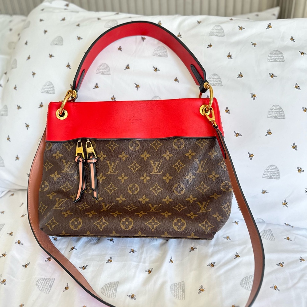 Preowned Louis Vuitton Tuileries in monogram brown with red and pink.